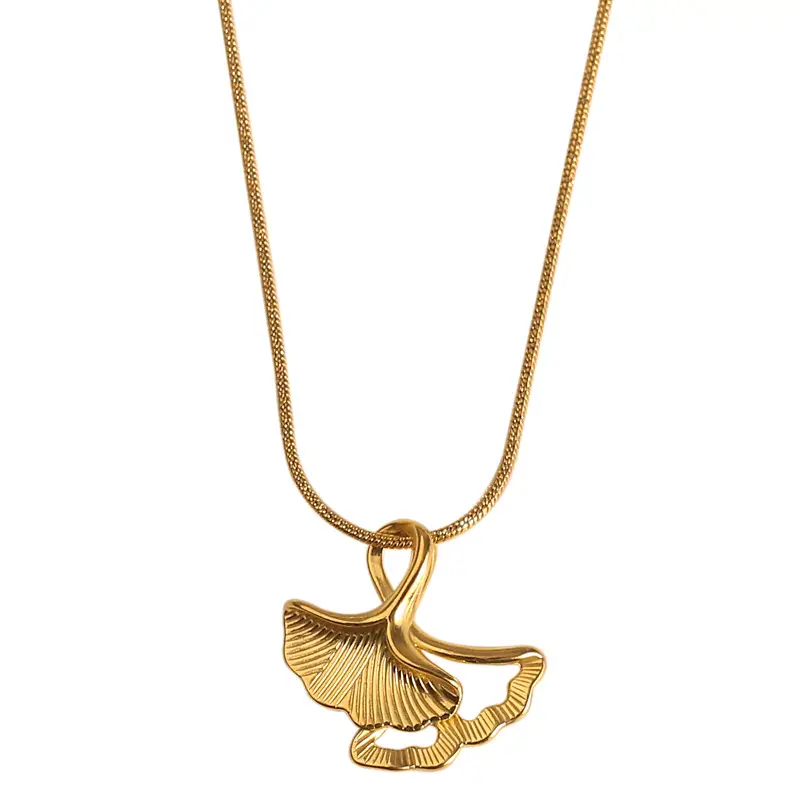 Ginkgo Leaf Lucky Necklace Women Gold Titanium