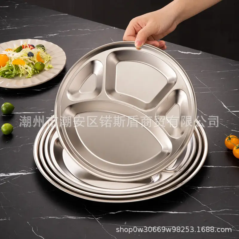 Stainless Steel Cross-Border Dinner Plate 4-Compartment Bear Paw Round - Image 3