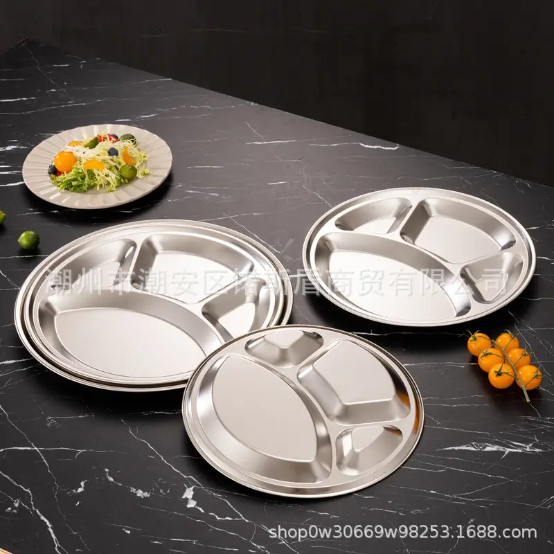 Stainless Steel Cross-Border Dinner Plate 4-Compartment Bear Paw Round - Image 4