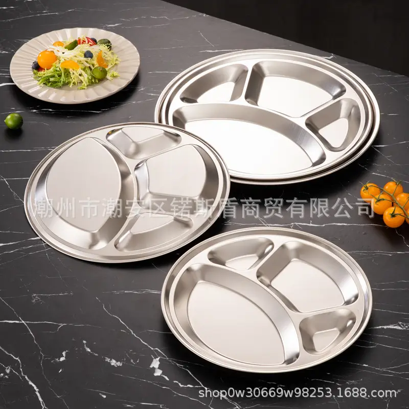 Stainless Steel Cross-Border Dinner Plate 4-Compartment Bear Paw Round - Image 5