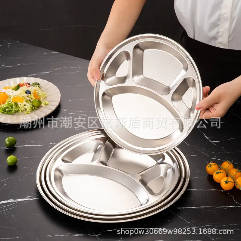 Stainless Steel Cross-Border Dinner Plate 4-Compartment Bear Paw Round — feature 7
