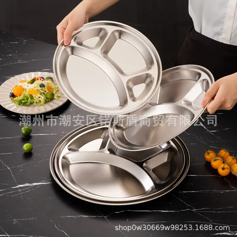 Stainless Steel Cross-Border Dinner Plate 4-Compartment Bear Paw Round — feature 8