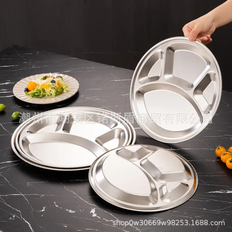 Stainless Steel Cross-Border Dinner Plate 4-Compartment Bear Paw Round — feature 9