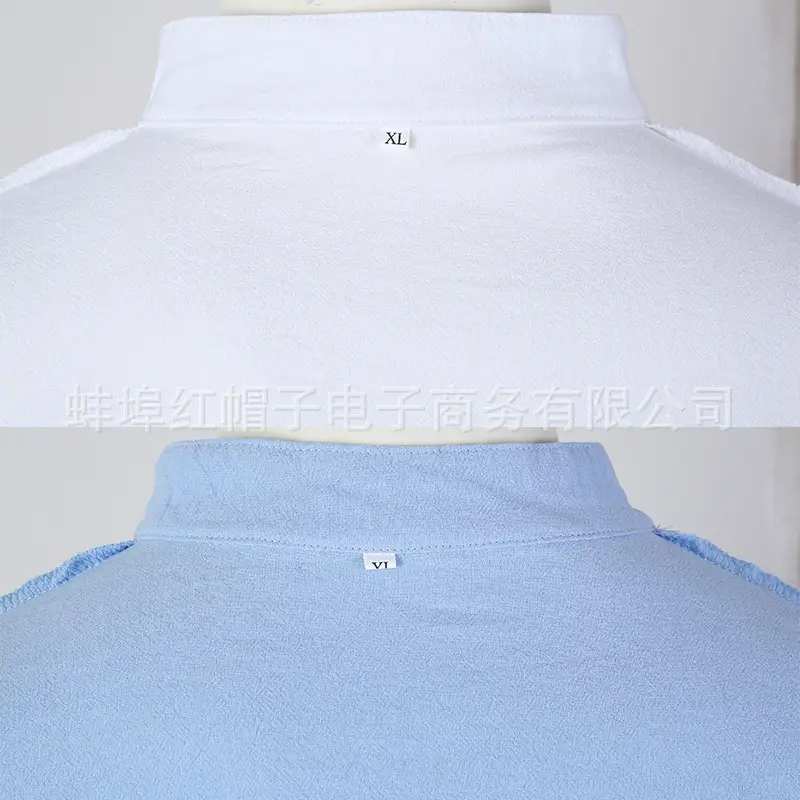 Men's Navy Blue Loose Fit Shirts with Stand-Up Collar — feature 6