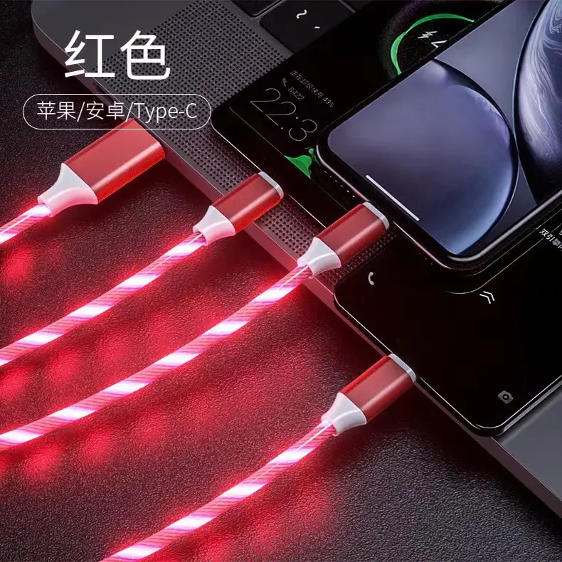 Red Glowing Three-In-One Charging Cable for Phones