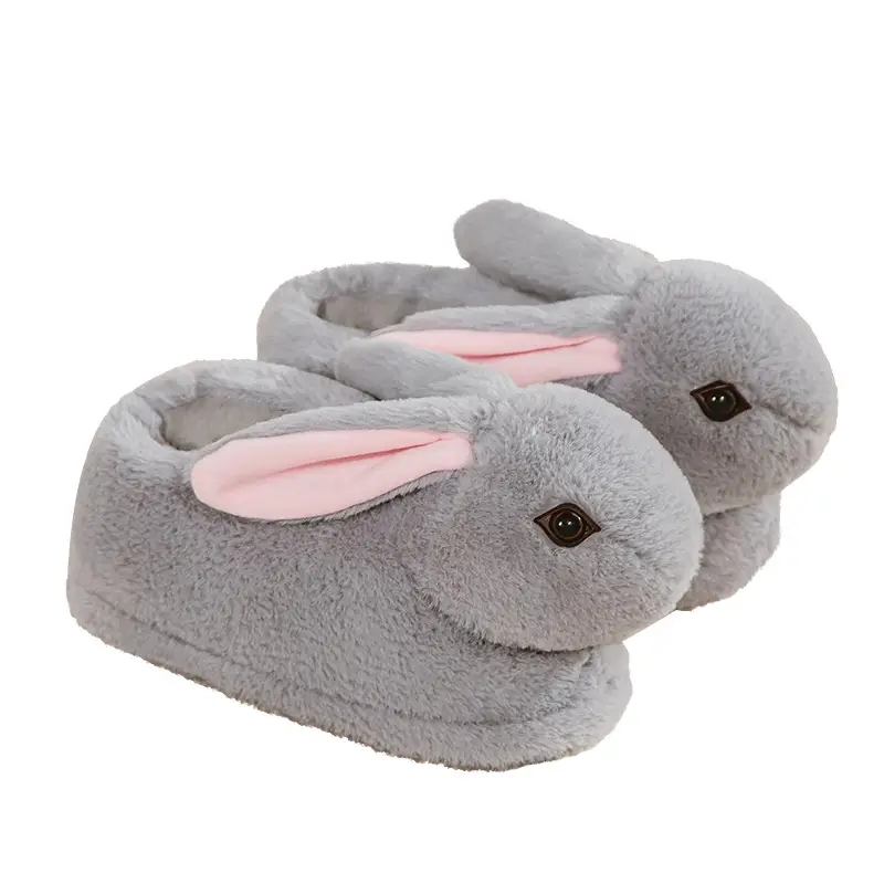 Cross-Border Double Eyelid Rabbit Winter Bag Heel Cotton Shoes Simulated Long-Eared Rabbit Plush Bag Heel Thickened Floor Cotton Slippers