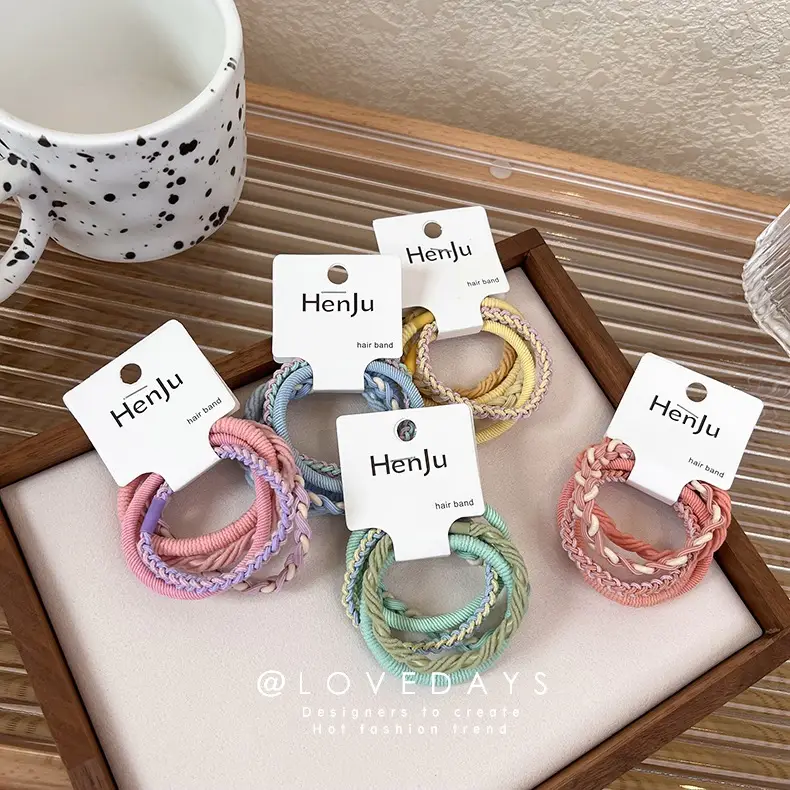5 Pcs Mint Green Braided Hair Rope Candy Color
