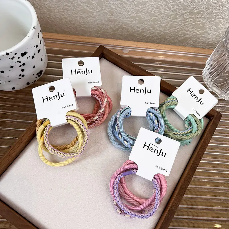 5 Pcs Mint Green Braided Hair Rope Candy Color