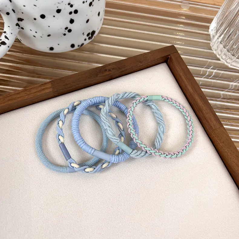 5 Pcs Mint Green Braided Hair Rope Candy Color