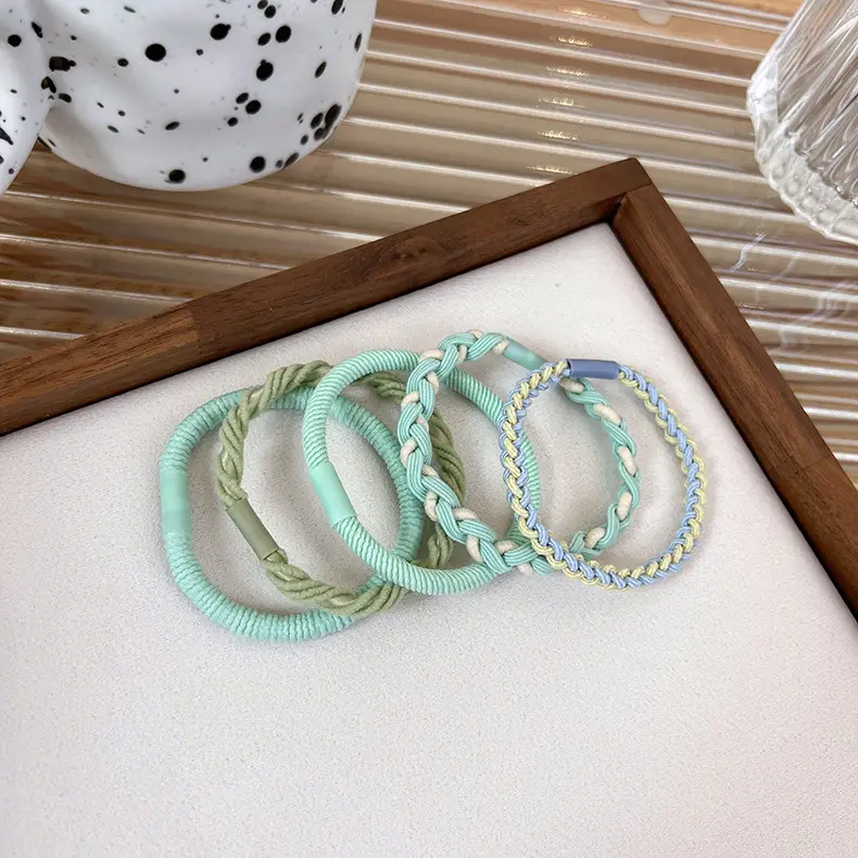 5 Pcs Mint Green Braided Hair Rope Candy Color