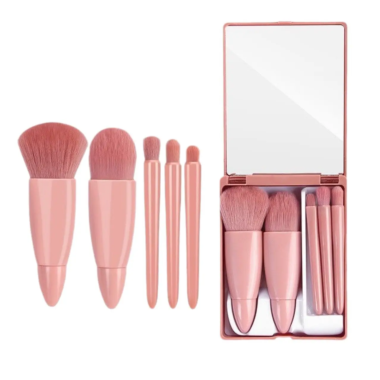 5-Piece Portable Makeup Brush Set with Mirror for Beginners - Image 14