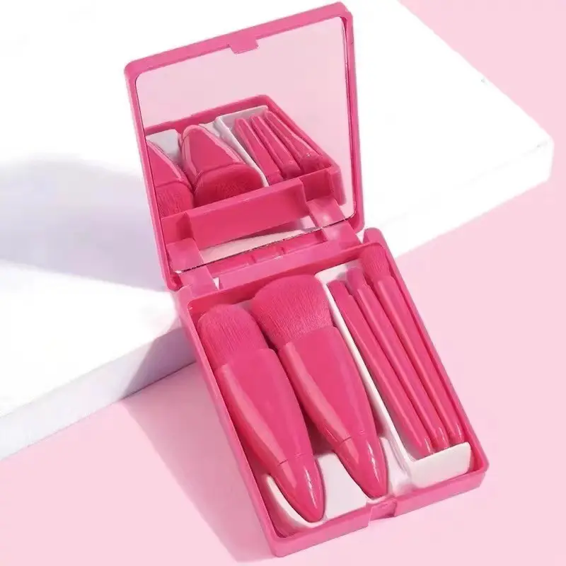 5-Piece Portable Makeup Brush Set with Mirror for Beginners - Image 3