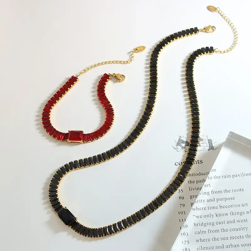 Purple Diamond Zircon Necklace Bracelet Set