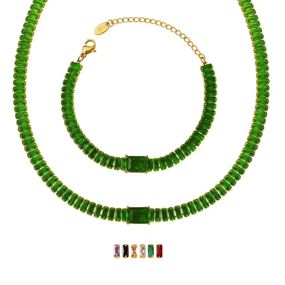 Purple Diamond Zircon Necklace Bracelet Set