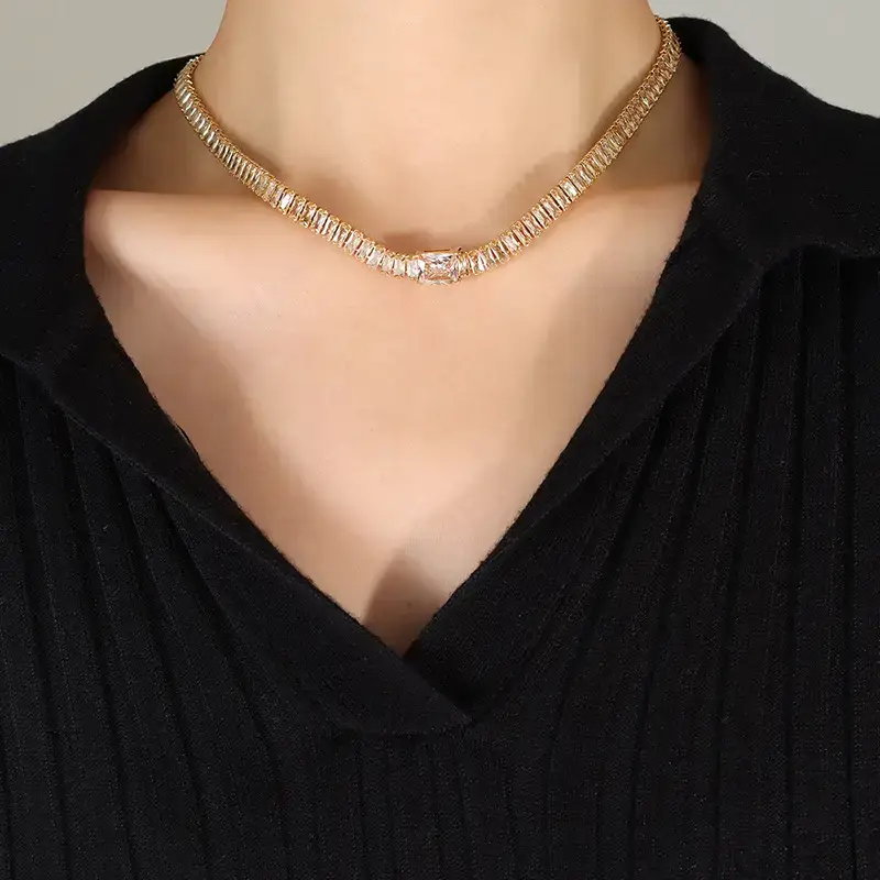 Purple Diamond Zircon Necklace Bracelet Set