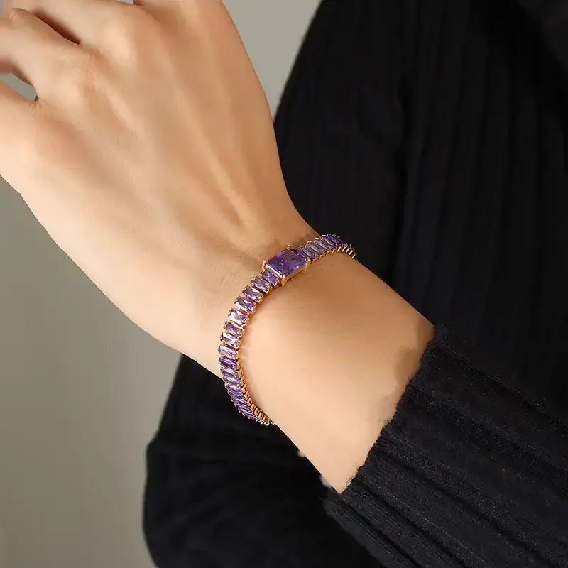 Purple Diamond Zircon Necklace Bracelet Set