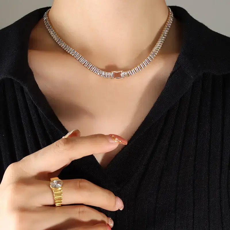 Purple Diamond Zircon Necklace Bracelet Set