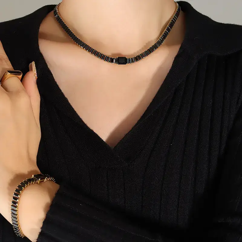 Purple Diamond Zircon Necklace Bracelet Set