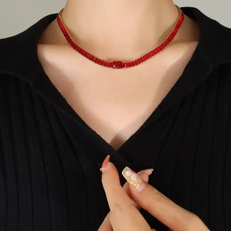 Purple Diamond Zircon Necklace Bracelet Set