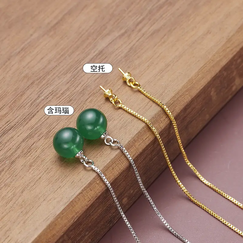 Korean Style Green Agate Chain Earrings for Women - Image 3