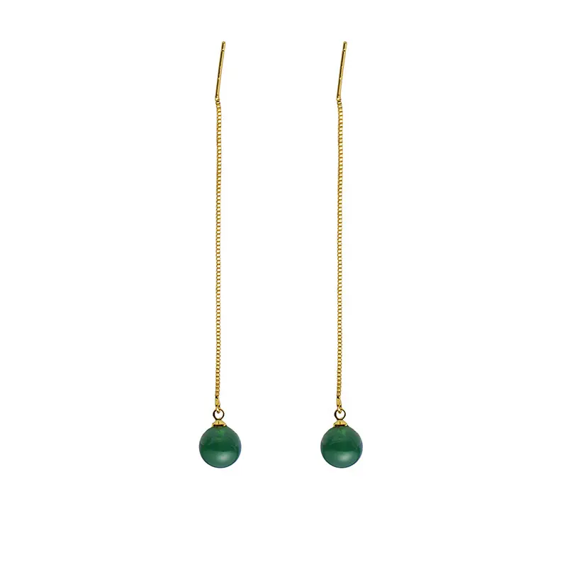 Korean Style Green Agate Chain Earrings for Women - Image 5