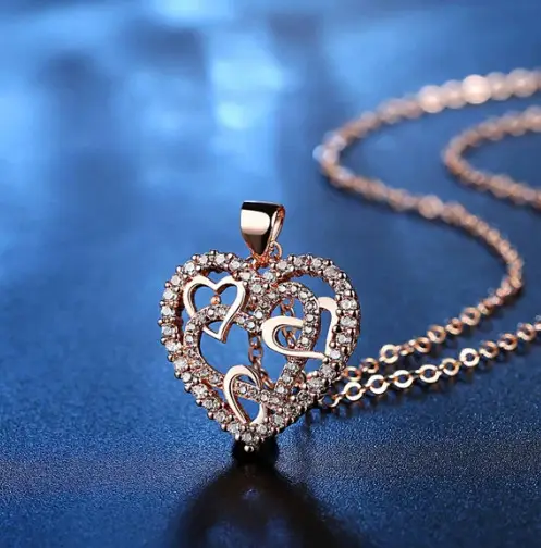 Japanese Korean Micro-Inlaid Heart Winding Necklace - Image 2