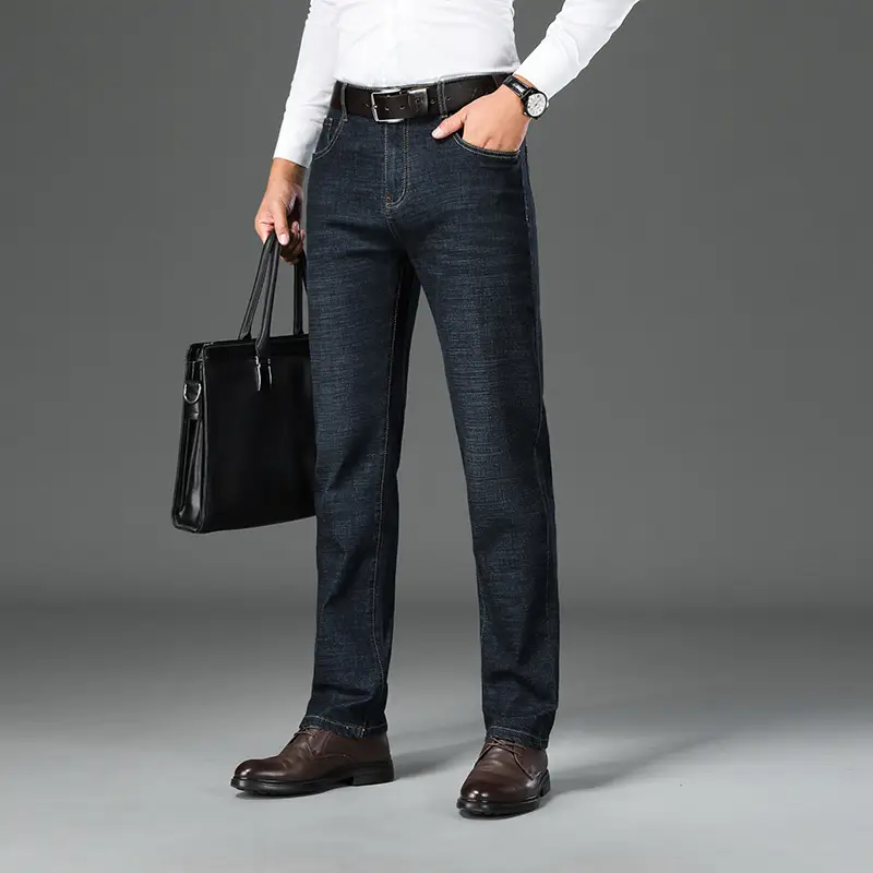 Middle-aged Men Jeans Dad Business Loose Stretch Spring and Autumn Thick Trousers - Image 9