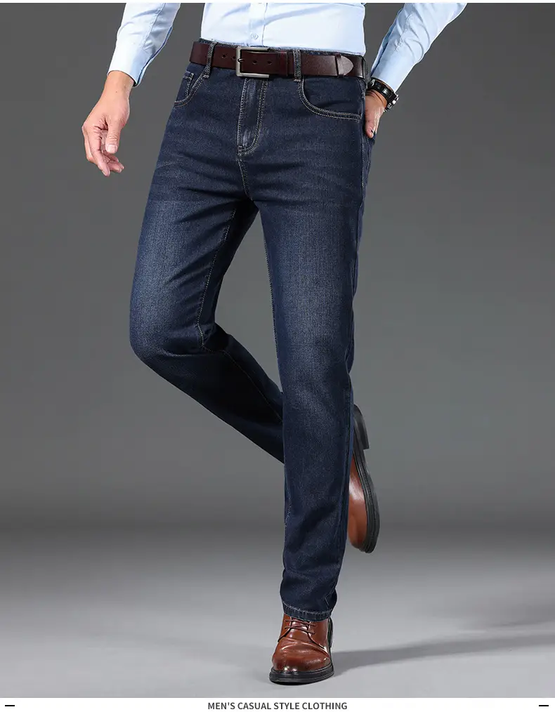 Middle-aged Men Jeans Dad Business Loose Stretch Spring and Autumn Thick Trousers — feature 10