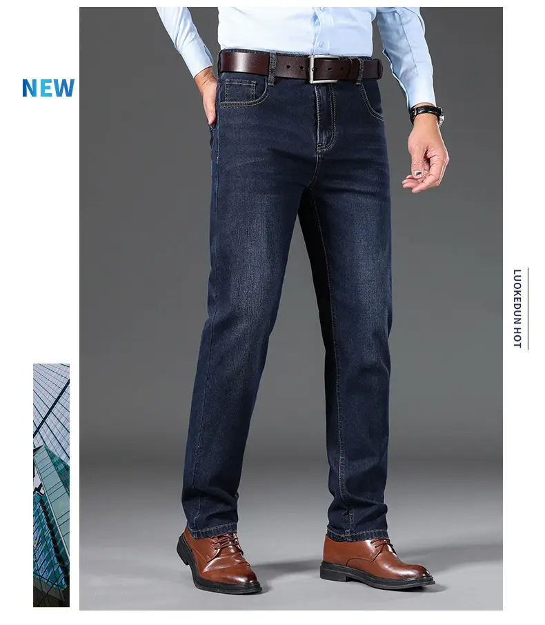 Middle-aged Men Jeans Dad Business Loose Stretch Spring and Autumn Thick Trousers — feature 11