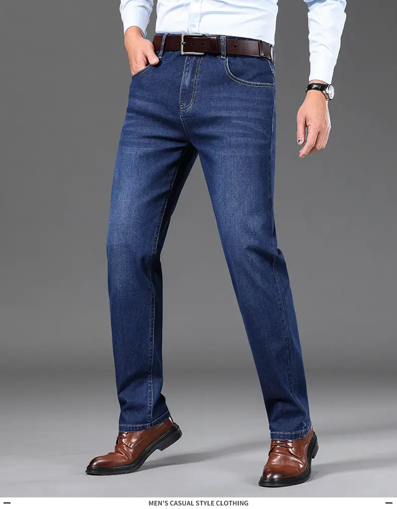 Middle-aged Men Jeans Dad Business Loose Stretch Spring and Autumn Thick Trousers — feature 13
