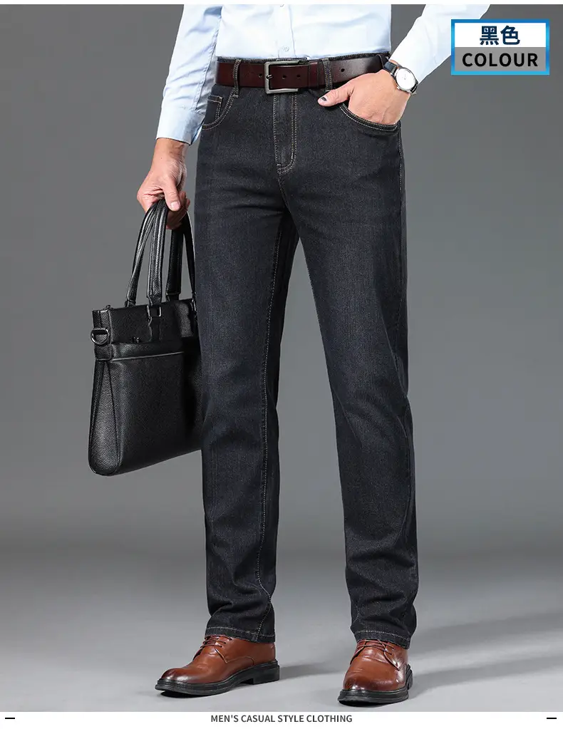 Middle-aged Men Jeans Dad Business Loose Stretch Spring and Autumn Thick Trousers — feature 14