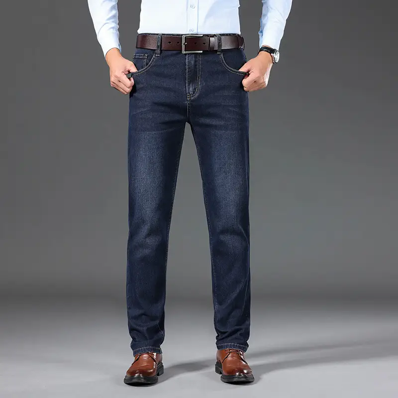 Middle-aged Men Jeans Dad Business Loose Stretch Spring and Autumn Thick Trousers - Image 2