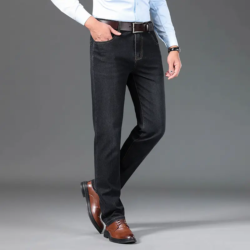 Middle-aged Men Jeans Dad Business Loose Stretch Spring and Autumn Thick Trousers - Image 3