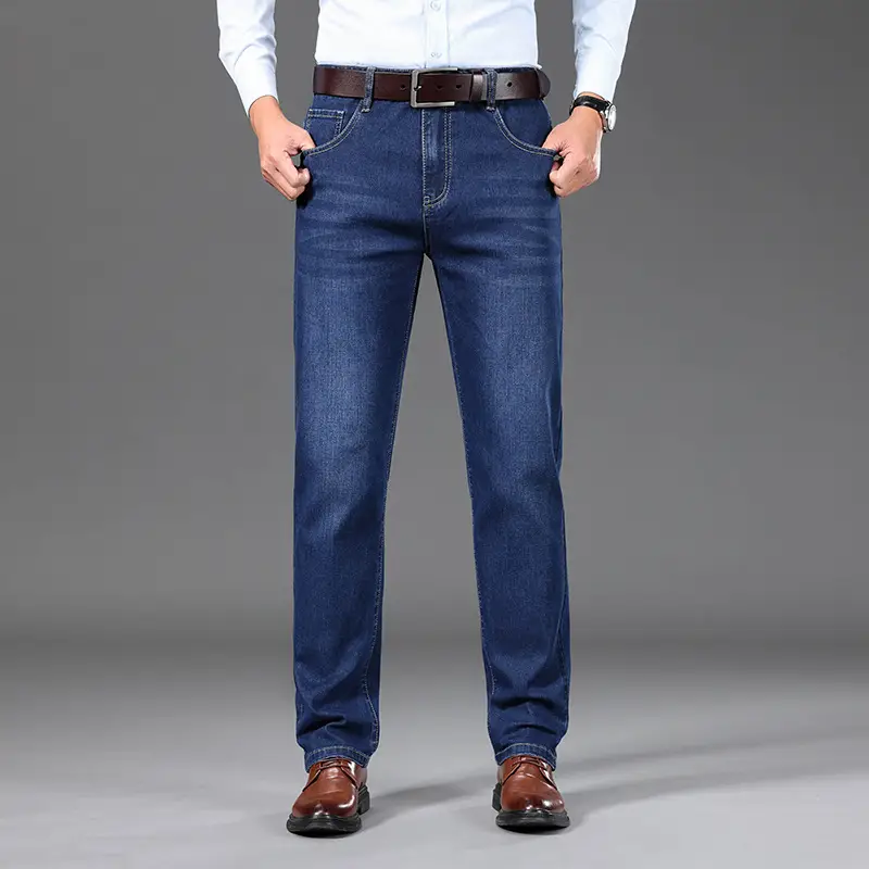 Middle-aged Men Jeans Dad Business Loose Stretch Spring and Autumn Thick Trousers - Image 4