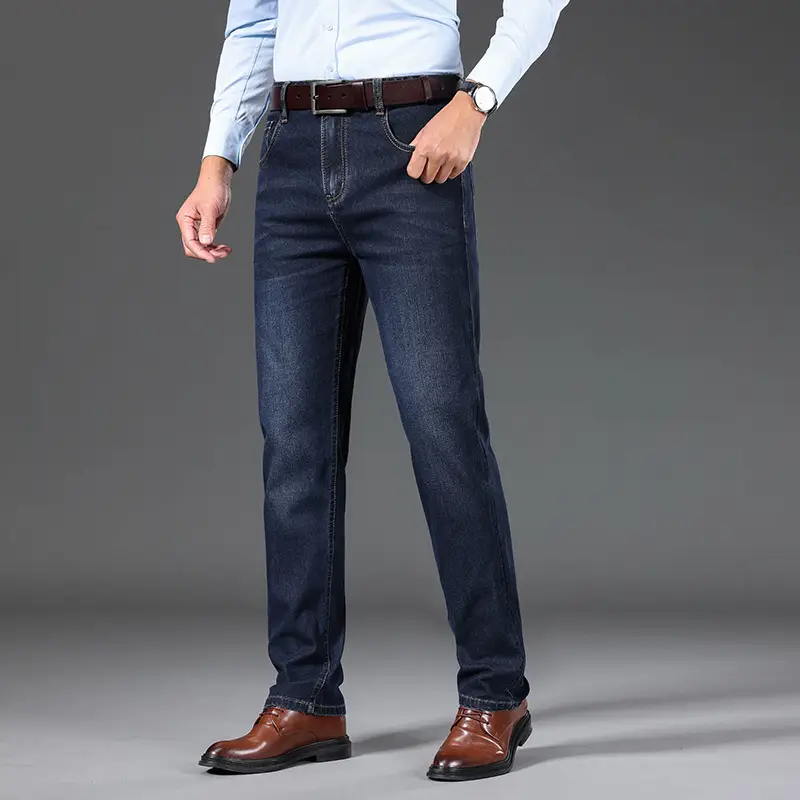 Middle-aged Men Jeans Dad Business Loose Stretch Spring and Autumn Thick Trousers - Image 5
