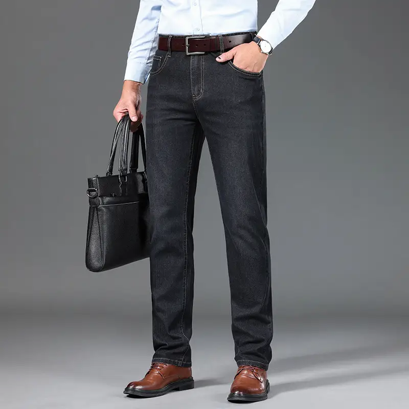 Middle-aged Men Jeans Dad Business Loose Stretch Spring and Autumn Thick Trousers - Image 6