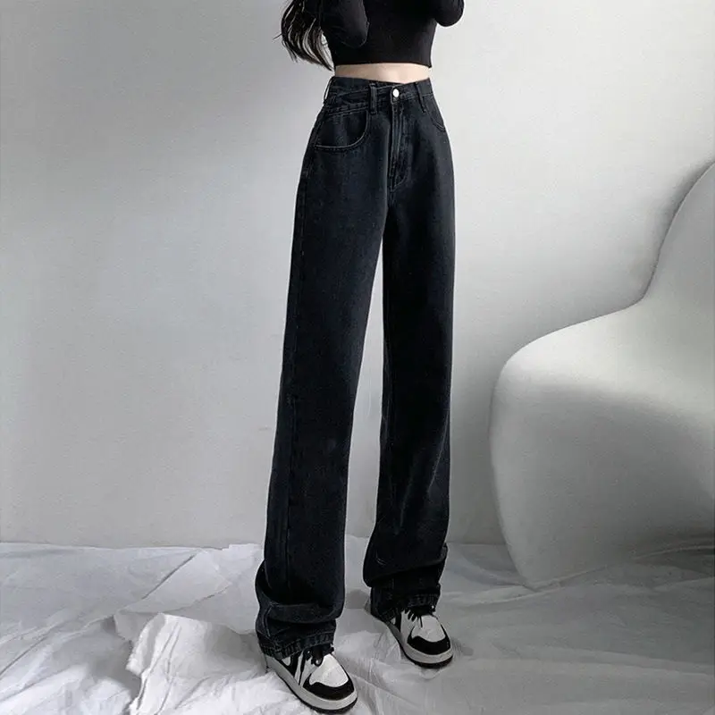 Women Black Wide Leg High Waist Jeans Spring Autumn - Image 4