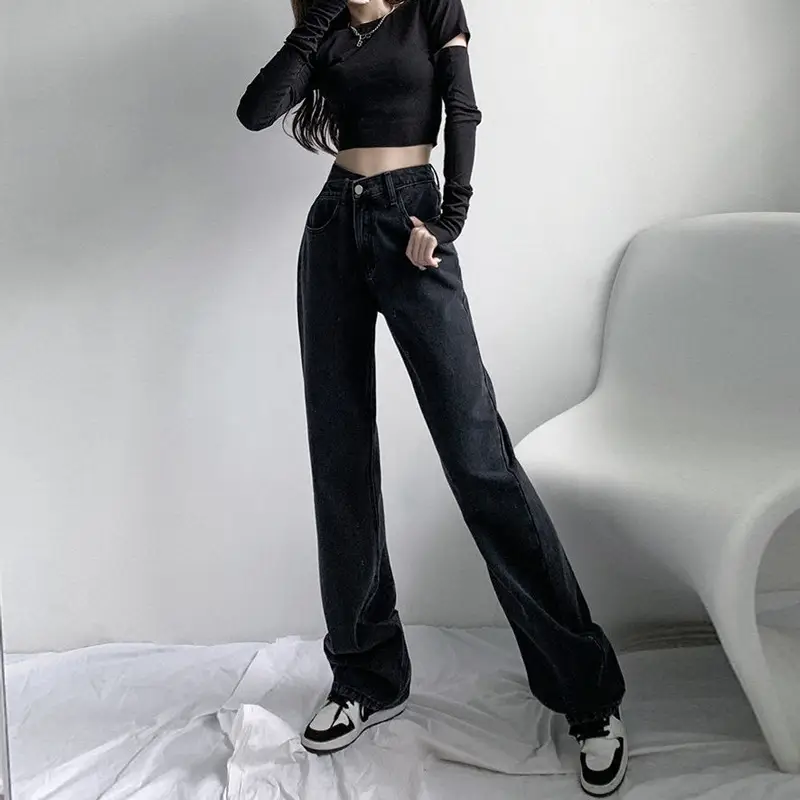 Women Black Wide Leg High Waist Jeans Spring Autumn - Image 5