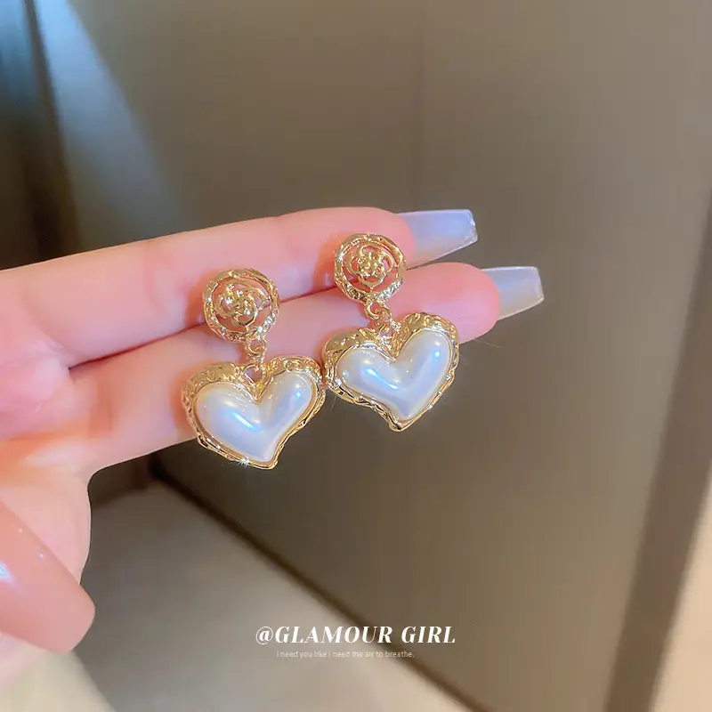 Heart Pearl Earrings for Women Gold Plated