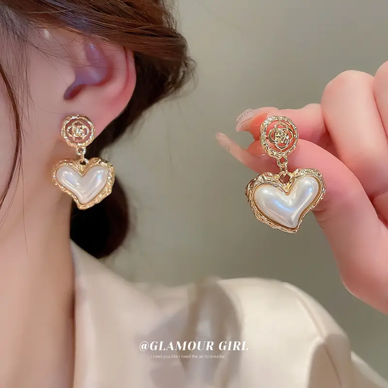 Heart Pearl Earrings for Women Gold Plated