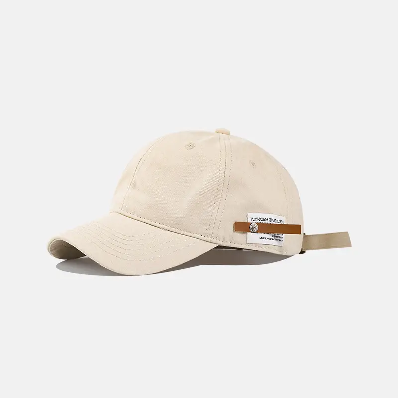 Classic Beige Baseball Cap for Men Women Vintage Sunshade Label - Image 2