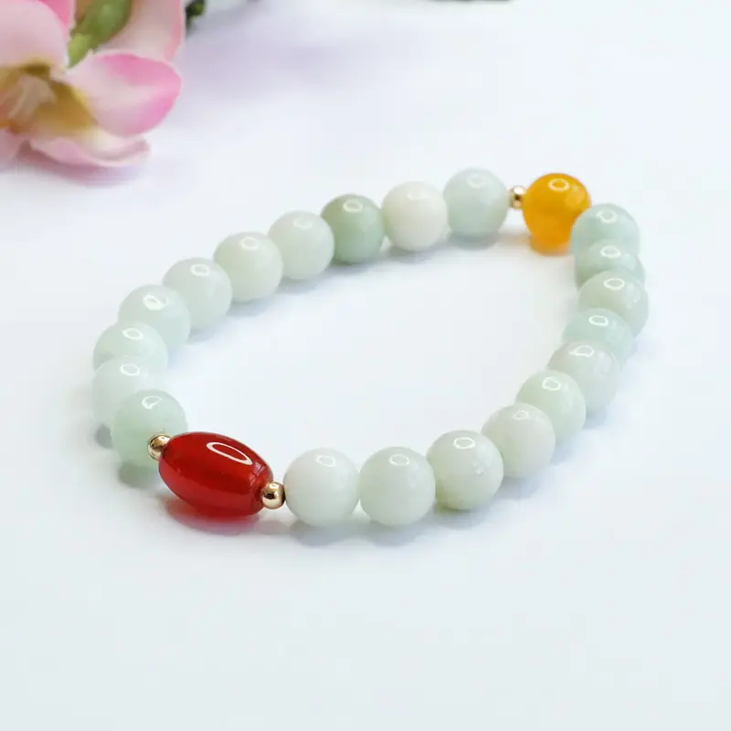 Natural Jade Guan Yu Bracelet with Red & Yellow Accents — feature 9
