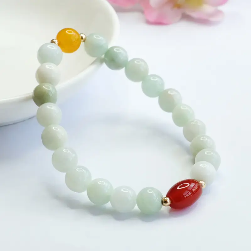 Natural Jade Guan Yu Bracelet with Red & Yellow Accents — feature 6
