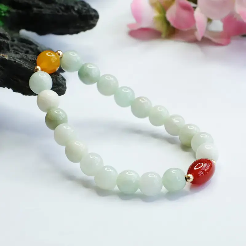 Natural Jade Guan Yu Bracelet with Red & Yellow Accents — feature 8