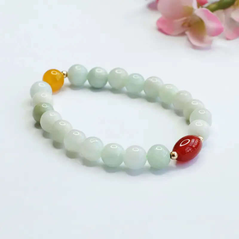 Natural Jade Guan Yu Bracelet with Red & Yellow Accents — feature 10