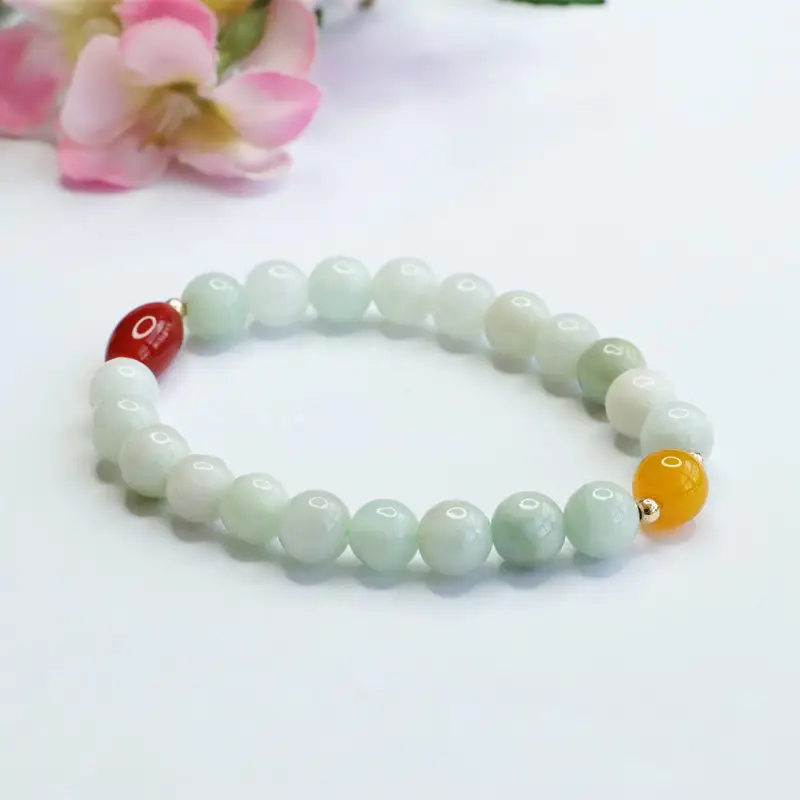Natural Jade Guan Yu Bracelet with Red & Yellow Accents — feature 11