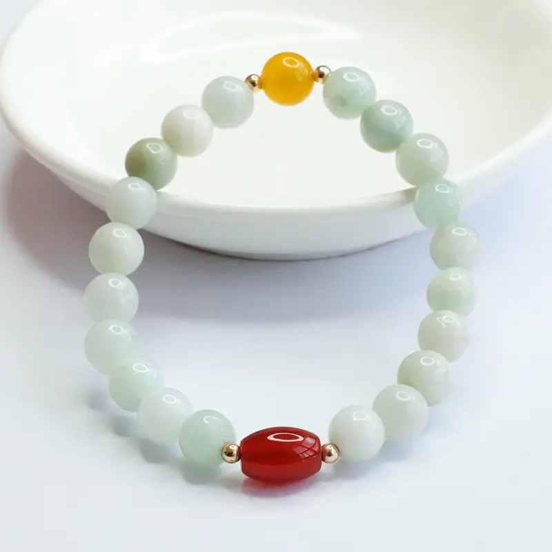 Natural Jade Guan Yu Bracelet with Red & Yellow Accents — feature 4