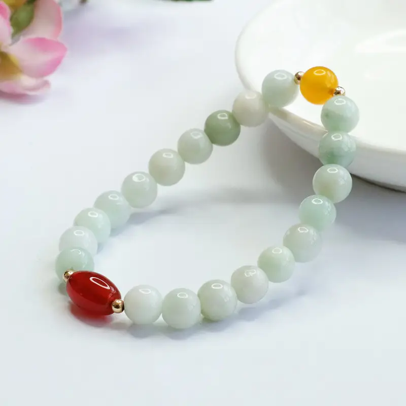 Natural Jade Guan Yu Bracelet with Red & Yellow Accents — feature 5