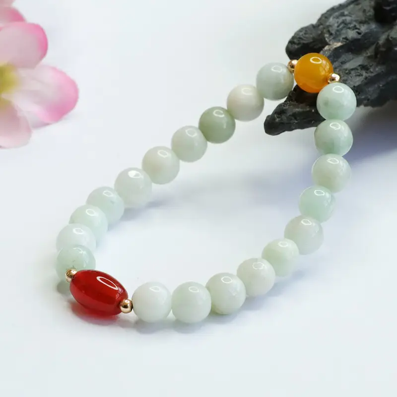 Natural Jade Guan Yu Bracelet with Red & Yellow Accents — feature 7