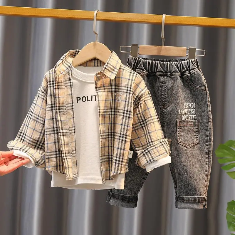 Girls Plaid Shirt & Jeans Set for Kids 1-4 Years - Image 3